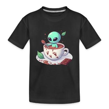 Un extraterrestre nage dans une tasse de cacao - T-shirt bio Premium Enfant - noir - Devant