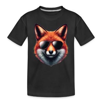Fuchs Mit Sonnenbrille, Digitale Kunst, Wildtier - Kinder Premium Bio T-Shirt - Schwarz - Vorne