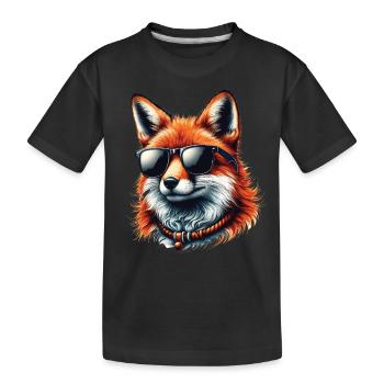 Fox with sunglasses, digital art, wild animal - Kids' Premium Organic T-Shirt - black - Front