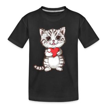 Cute Kitten Holding Red Heart Adorable Love Cat - Kinder Premium Bio T-Shirt - Schwarz - Vorne