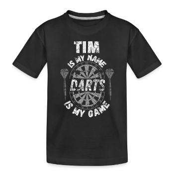 Personalised Darts T-Shirt for Tim - Kids' Premium Organic T-Shirt - black - Front