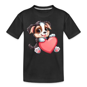 Adorable chiot tenant un coeur - Mignon et adorable - T-shirt bio Premium Enfant - noir - Devant