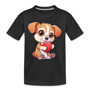 Adorable chiot tenant un coeur - Mignon et adorable - T-shirt bio Premium Enfant - noir - Devant