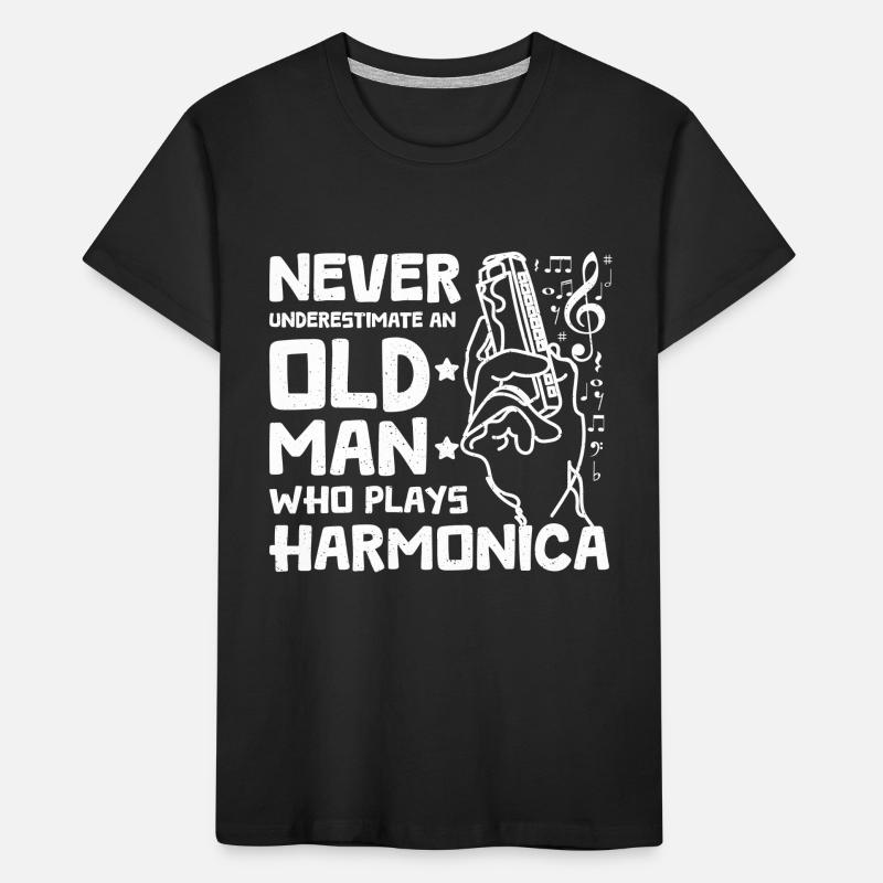 Never underestimate an old man who plays harmonica Kids' Premium Organic T-Shirt