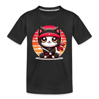 Ninja Katze - Kinder Premium Bio T-Shirt - Schwarz - Vorne
