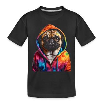 Mops Hoodie Hund Bunt Lustig Tier Design Print - Kinder Premium Bio T-Shirt - Schwarz - Vorne
