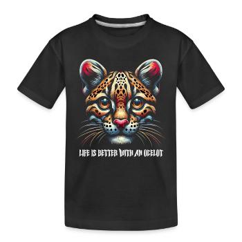 Ozelot Wild Cat Exotic Pets Jungle Big Cat - Kinder Premium Bio T-Shirt - Schwarz - Vorne
