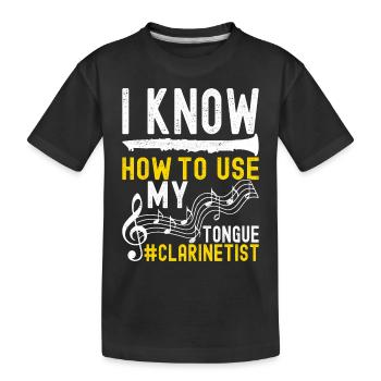 Klarinette Blasinstrument Klarinettenspieler - Kinder Premium Bio T-Shirt - Schwarz - Vorne