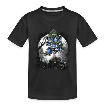 Wald mystisch Schmetterlinge Frühling Waldtiere - Kinder Premium Bio T-Shirt - Schwarz - Vorne