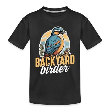 Birdwatching Backyard Birder Birding Ornithologist - Kids' Premium Organic T-Shirt - black - Front