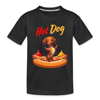 Hot Dog Teckel Moutarde Ketchup Chien Restauration rapide Drôle - T-shirt bio Premium Enfant - noir - Devant