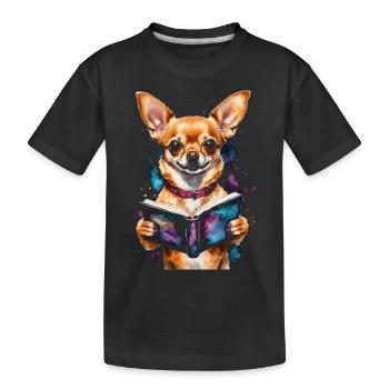 Chihuahua Lesen Buch Hund Lustig Tier Design Print - Kinder Premium Bio T-Shirt - Schwarz - Vorne
