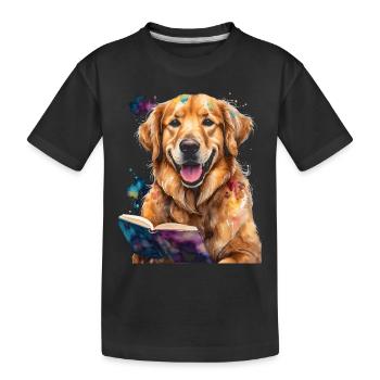 Golden Retriever Lesen Hund Lustig Design Print - Kinder Premium Bio T-Shirt - Schwarz - Vorne