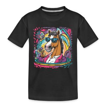 Drôle de cheval avec lunettes de soleil boule disco - T-shirt bio Premium Enfant - noir - Devant