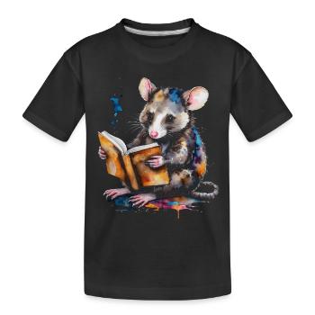 Opossum Lesen Bunt Tier Design Print - Kinder Premium Bio T-Shirt - Schwarz - Vorne
