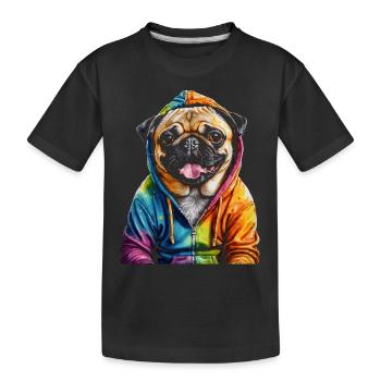 Mops Hoodie Hund Bunt Lustig Tier Design Print - Kinder Premium Bio T-Shirt - Schwarz - Vorne