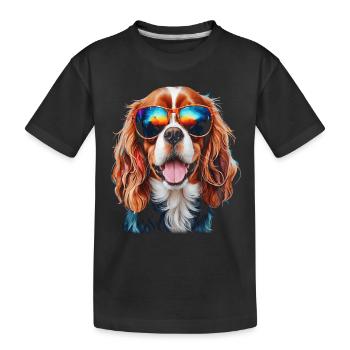 Cavalier King Charles Spaniel Sonnenbrille Hund - Kinder Premium Bio T-Shirt - Schwarz - Vorne