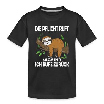 Funny sloth, no desire - Kids' Premium Organic T-Shirt - black - Front