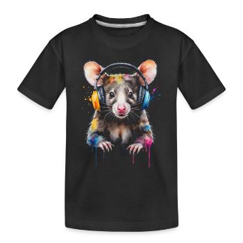 Opossum Kopfhörer Bunt Tier Design Print - Kinder Premium Bio T-Shirt - Schwarz - Vorne