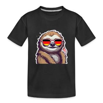 Faultier Sonnenbrille Deutschland Fußball Fan - Kinder Premium Bio T-Shirt - Schwarz - Vorne