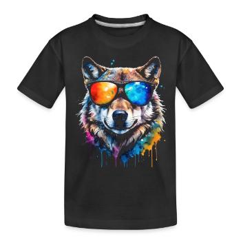 Wolf Sunglasses Colorful Animal Design Print - Kids' Premium Organic T-Shirt - black - Front