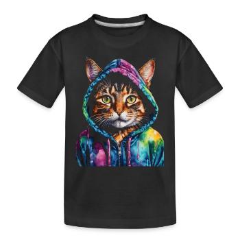Katze Hoodie Bunt Lustig Tier Design Print - Kinder Premium Bio T-Shirt - Schwarz - Vorne