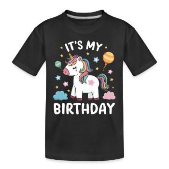 C’est mon anniversaire Licorne Geburtstag Einhorn - T-shirt bio Premium Enfant - noir - Devant