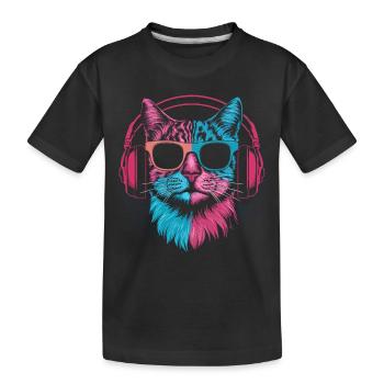 Colorful Cat Sunglasses Headphones - Kids' Premium Organic T-Shirt - black - Front
