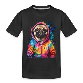 Mops Hoodie Hund Bunt Lustig Tier Design Print - Kinder Premium Bio T-Shirt - Schwarz - Vorne