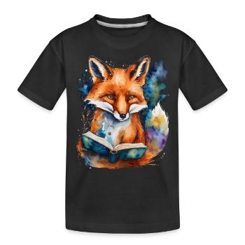 Livre de lecture renard imprimé de conception animale colorée - T-shirt bio Premium Enfant - noir - Devant