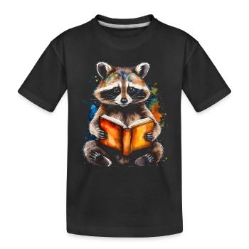 Waschbär Lesen Buch Bunt Tier Design Print - Kinder Premium Bio T-Shirt - Schwarz - Vorne