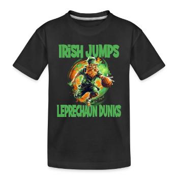 Irish Jumps Leprechaun Basketball - Kinder Premium Bio T-Shirt - Schwarz - Vorne