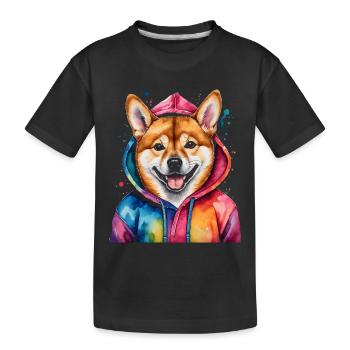 Shiba Inu Hoodie Hund Lustig Tier Design Print - Kinder Premium Bio T-Shirt - Schwarz - Vorne
