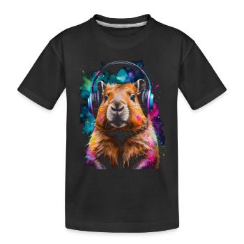 Capybara Headphones Capy Colorful Animal Design Print - Kids' Premium Organic T-Shirt - black - Front
