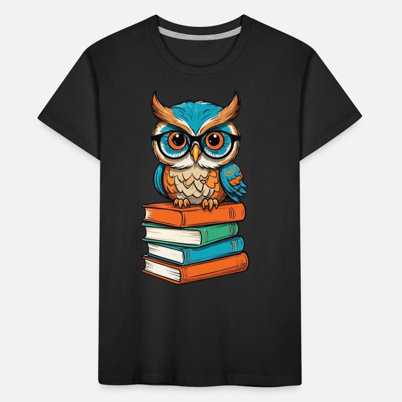 Bücher Eule Lustiger Buch Liebhaber Illustration Kinder Premium Bio T-Shirt