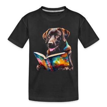 Labrador Retriever Lesen Buch Hund Design Print - Kinder Premium Bio T-Shirt - Schwarz - Vorne