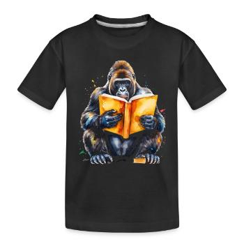 Gorilla Lesen Buch Affe Bunt Tier Design Print - Kinder Premium Bio T-Shirt - Schwarz - Vorne
