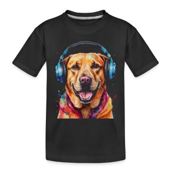 Labrador Retriever Kopfhörer Hund Tier Print - Kinder Premium Bio T-Shirt - Schwarz - Vorne