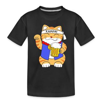 Maneki Neko Japan Glücksbringer - Kinder Premium Bio T-Shirt - Schwarz - Vorne