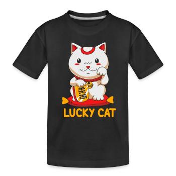 Maneki Neko Japan Glücksbringer - Kinder Premium Bio T-Shirt - Schwarz - Vorne