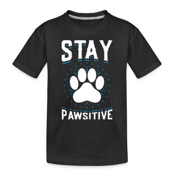 Stay Pawsitive Funny Dog Pawprint Animal Lover - Kids' Premium Organic T-Shirt - black - Front