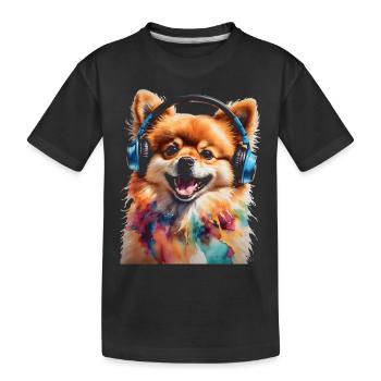Pomeranian Pomeranian Headphones Dog Print - Kids' Premium Organic T-Shirt - black - Front