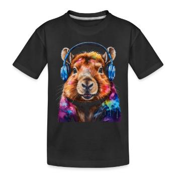 Capybara Kopfhörer Capy Bunt Tier Design Print - Kinder Premium Bio T-Shirt - Schwarz - Vorne