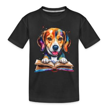 Beagle Reading Book Dog Funny Animal Design Print - Kids' Premium Organic T-Shirt - black - Front