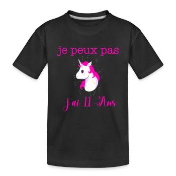 11 Ans Anniversaire Licorne je peux pas j ai 11 - T-shirt bio Premium Enfant - noir - Devant