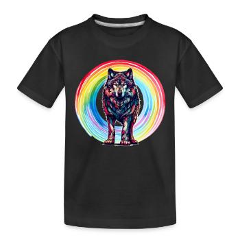 Wolf Wölfe Regenbogen - Kinder Premium Bio T-Shirt - Schwarz - Vorne