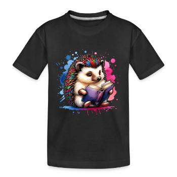 Igel Lesen Bücher Buch - Kinder Premium Bio T-Shirt - Schwarz - Vorne