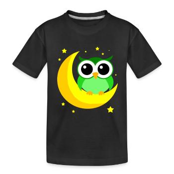 Hibou vert sur la lune dessin animé prédateur oiseau nocturne - T-shirt bio Premium Enfant - noir - Devant