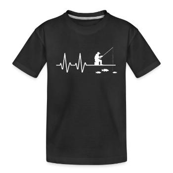 Angeln Herzschlag Ich liebe Angeln - Kinder Premium Bio T-Shirt - Schwarz - Vorne