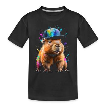 Capybara Snapback Cap Imprimé Animal Coloré - T-shirt bio Premium Enfant - noir - Devant